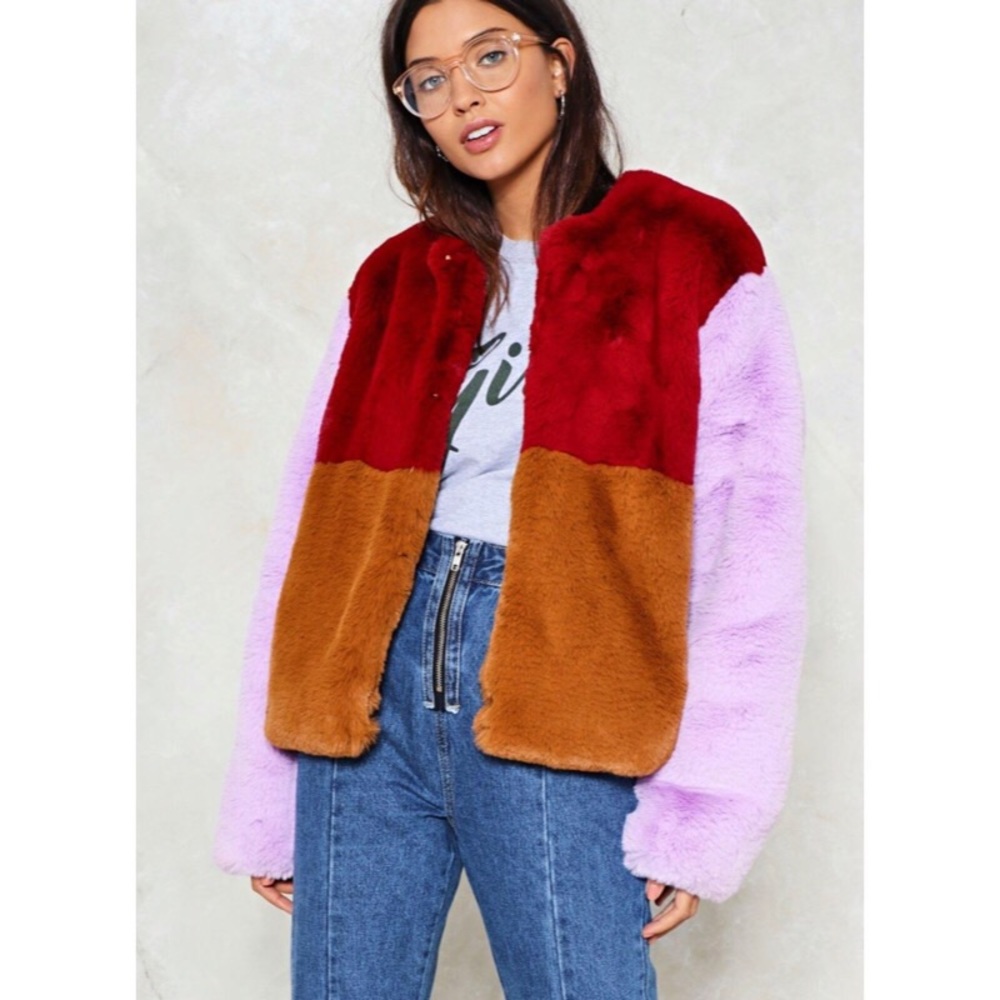 Nasty Gal Soft Patch Faux Fur Jacket